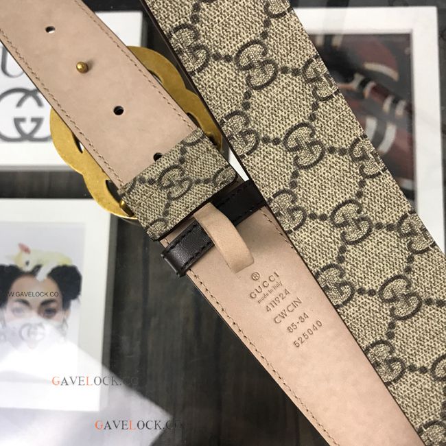 Gucci Belt Classic PVC Brown Monogram Polish Gold GG Buckle